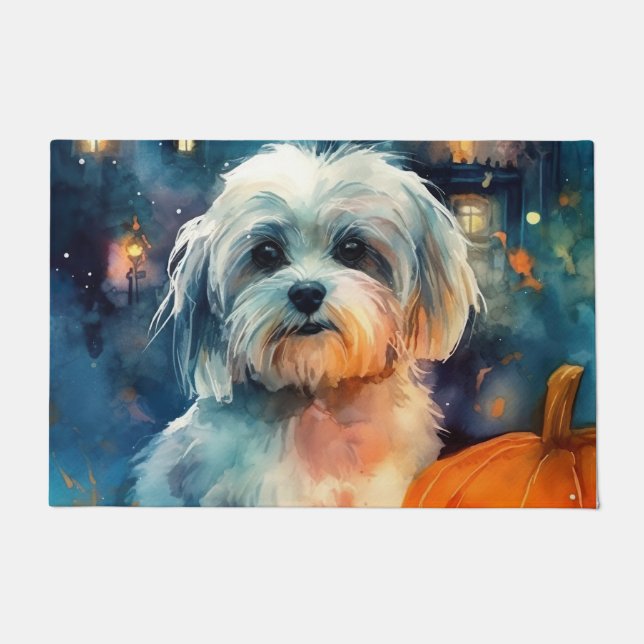 Tapete Halloween Havanese Com Pumpkins Assustado (Frente)