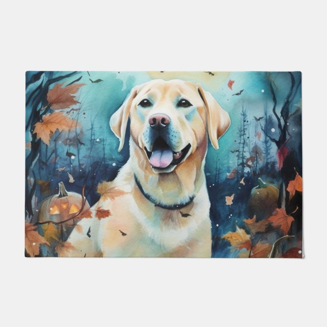 Tapete Halloween Labrador Com Pumpkins Assustado (Frente)