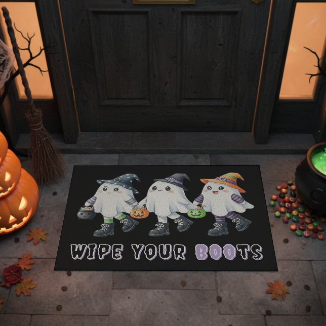 Tapete Halloween Limpe seu truque fantasma ou tratamento (Halloween Wipe Your Boots Ghost Trick or Treating Doormat
)