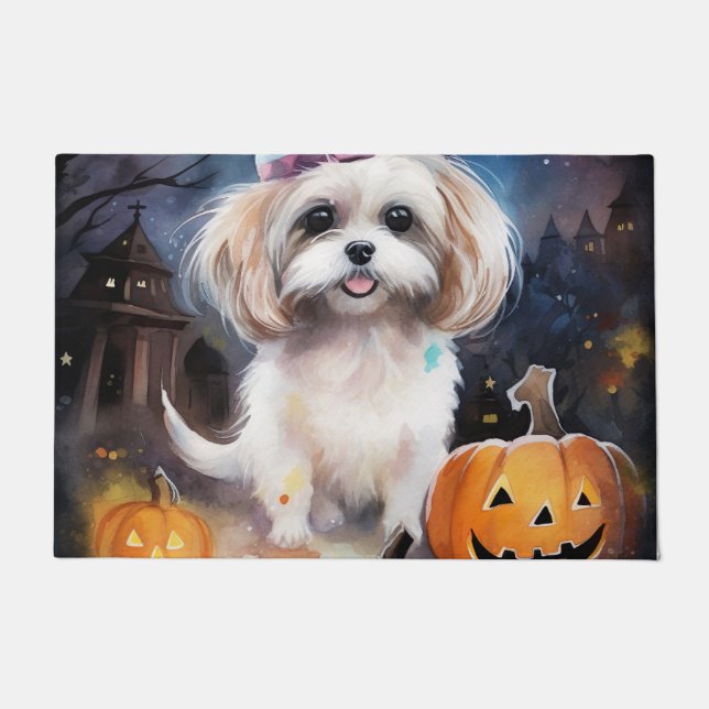 Tapete Halloween Malti Tzu Com Pumpkins Assustado (Frente)