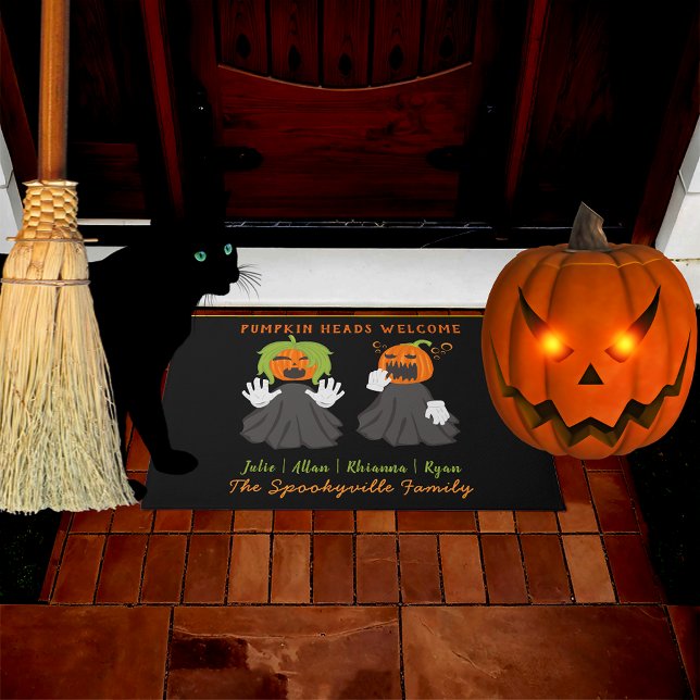 Tapete Halloween Pumpkin Cabeças Spooky Ghouls Nome Perso (Halloween Pumpkin Heads Spooky Ghouls Custom Name Doormat)