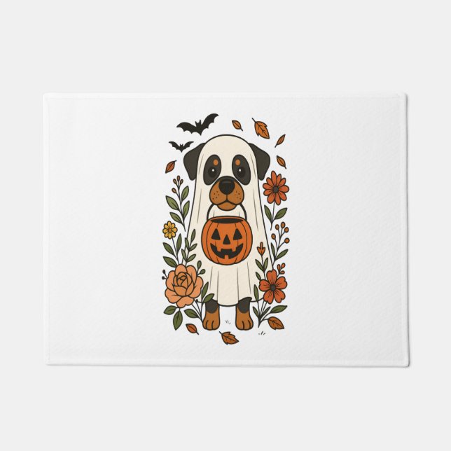 Tapete Halloween Rottweiler com Flores (Frente)