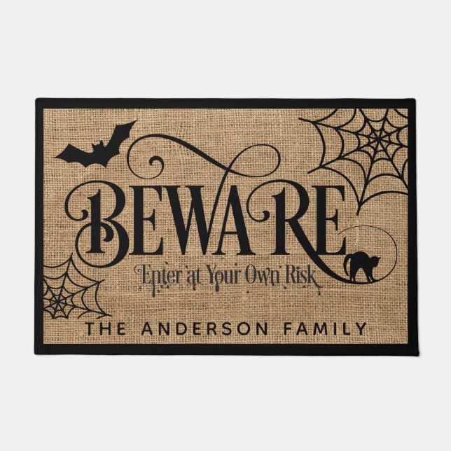Tapete Halloween Spooky Rustic Country Burlap BEWARE (Frente)