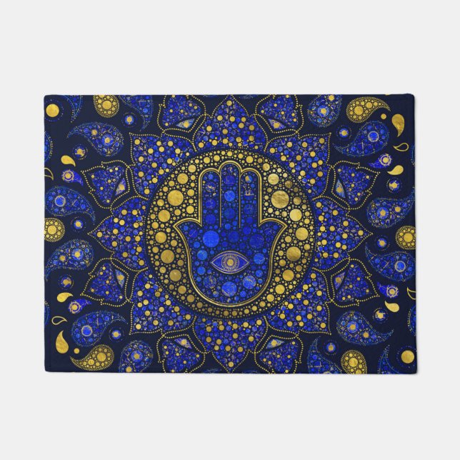Tapete Hamsa - Mão de Fatima Dot Art Lapis Lazuli (Frente)