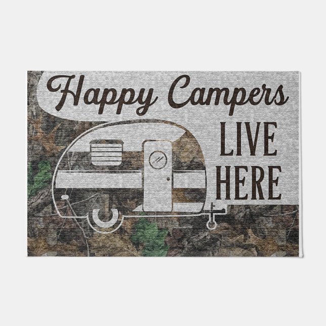 Tapete Happy Camper Lives Here Doormat, Personalized (Frente)