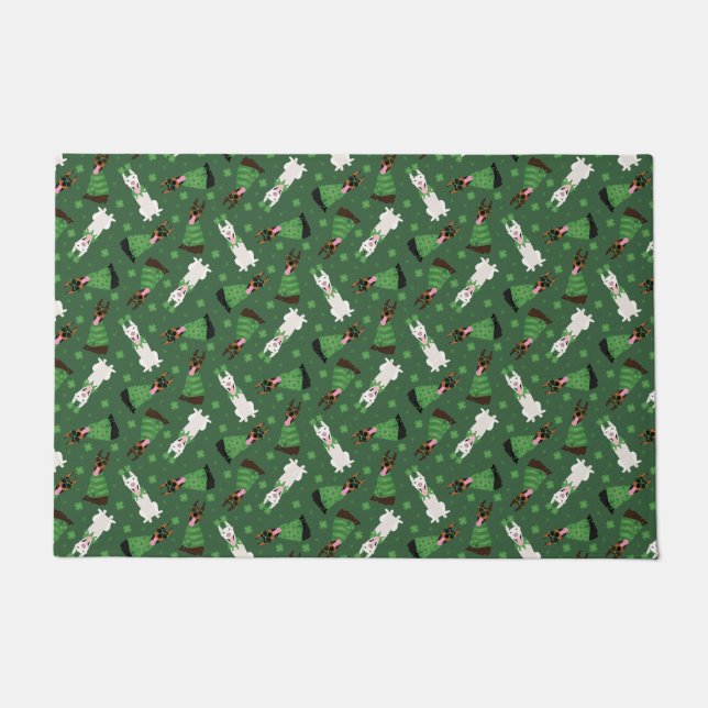 Tapete Happy Dia de São Patrício Dobermann Dogs (Frente)