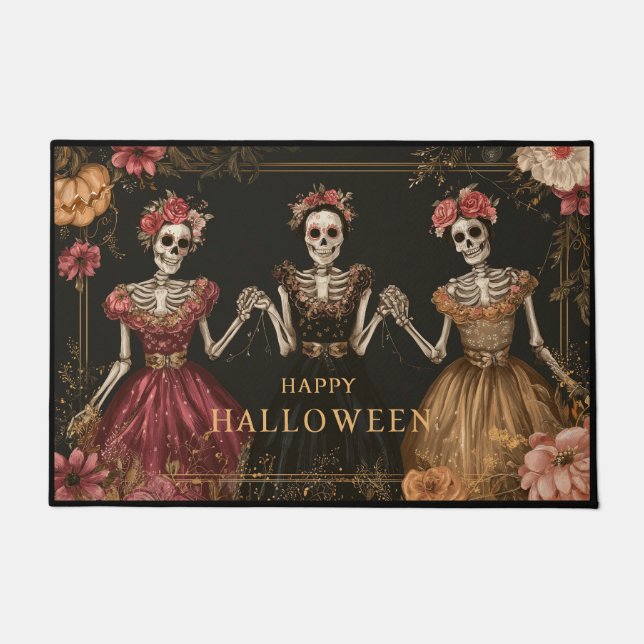 Tapete Happy Halloween Skeleton Dancers with Flowers (Frente)