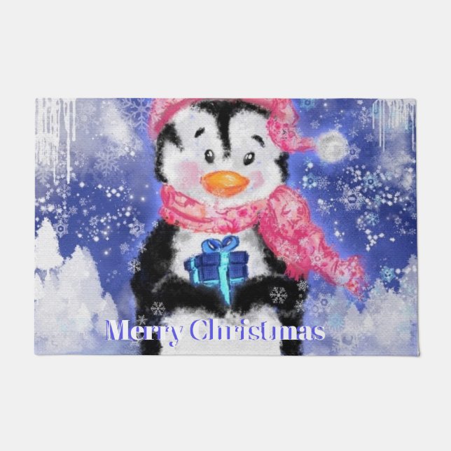 Tapete Happy Penguin Doormat - Christmas - Painting (Frente)