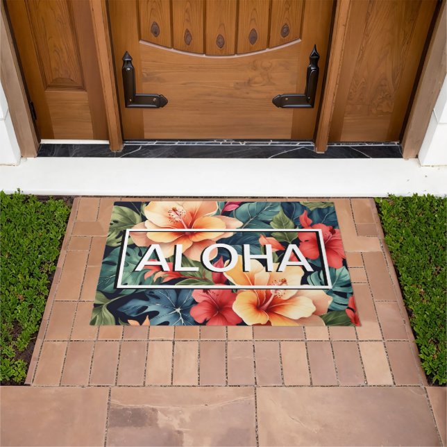 Tapete Havaiana Floral Doormat - Moderna Aloha Bem-vindo (Ar livre)