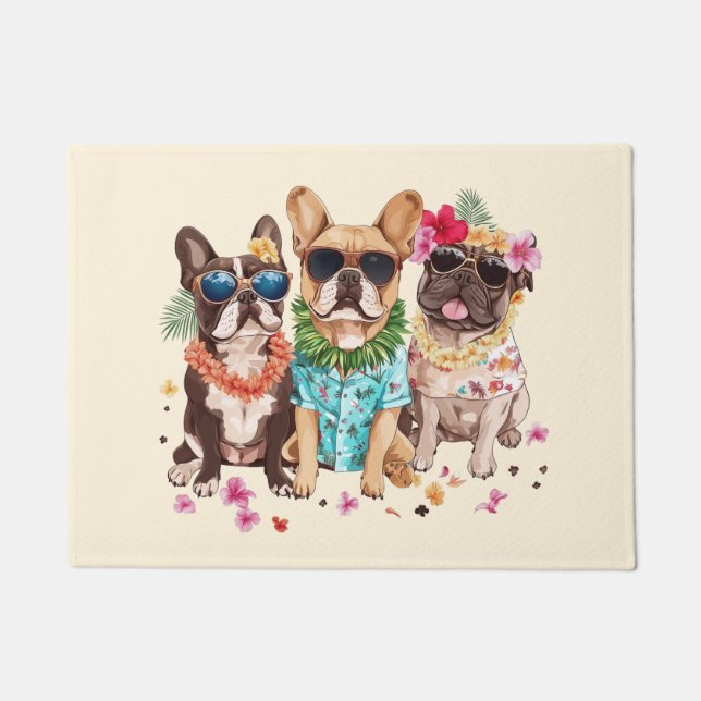Tapete Hawaiian French Bulldogs Flower Lei (Frente)