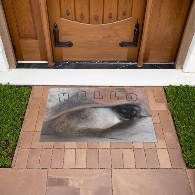 Tapete HELLO Cute Bem-vindo Peek-A-Boo Blue Eyed Siamese (Ar livre)