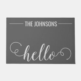 Tapete HELLO Nome Personalizado da Família Bem-Vindo Cinz