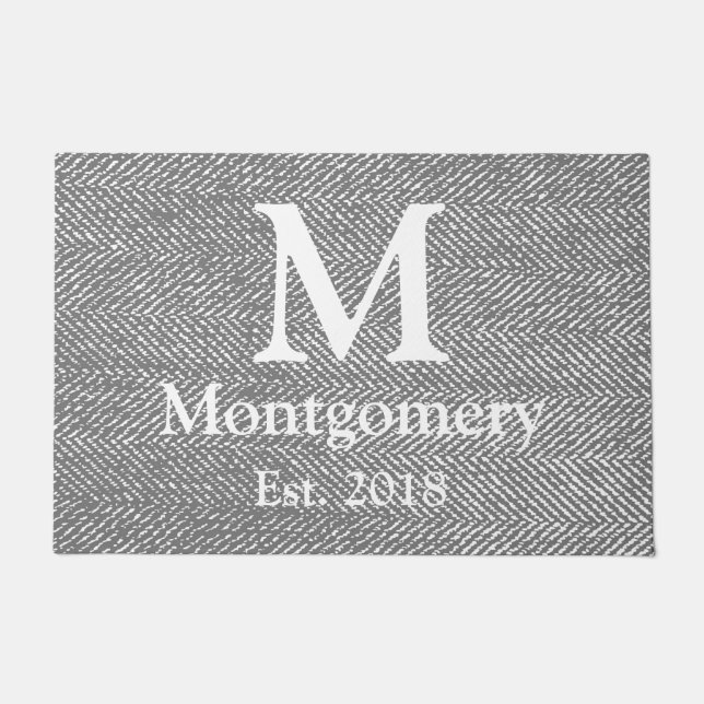 Tapete Herringbone cinzento moderno & monograma branco da (Frente)