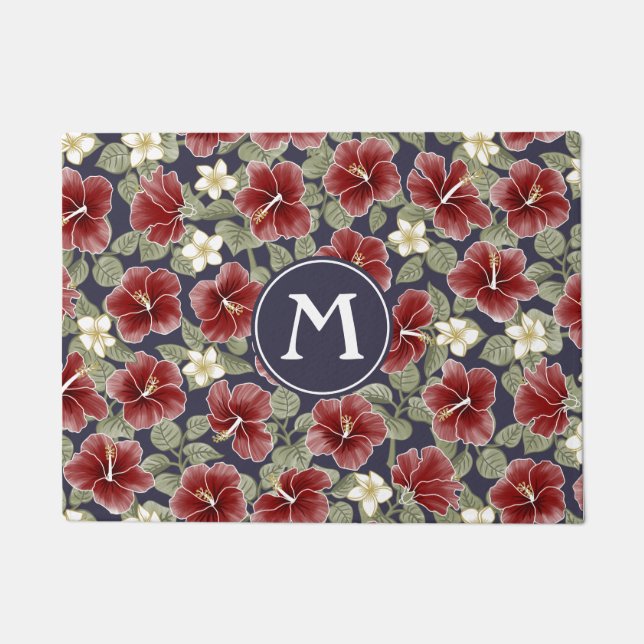 Tapete Hibiscus e Plumeria - Maroon (Frente)