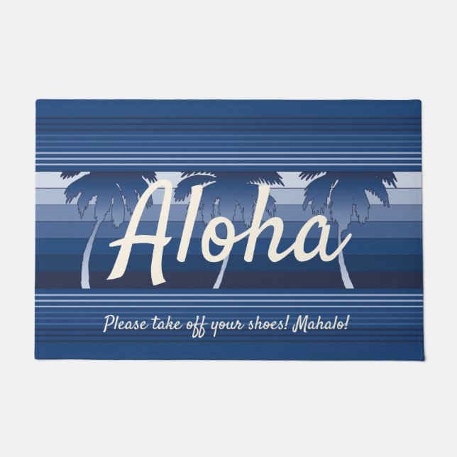 Tapete Hilo Hawaiian Palms Striped Aloha Marinho (Frente)
