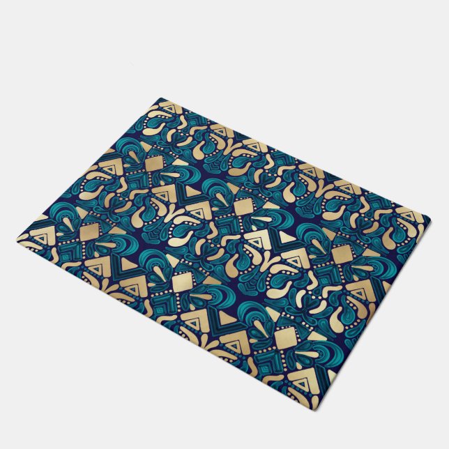 Tapete Hipster Dourado Emerald Blue Tribal Artsy Damask (Inclinado)