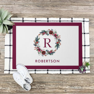 Tapete Holiday Floral Wreath Monograma Personalizado