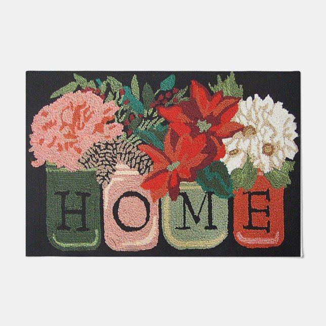 Tapete  Home Flower Door Mat, Floral Welcome Mat (Frente)