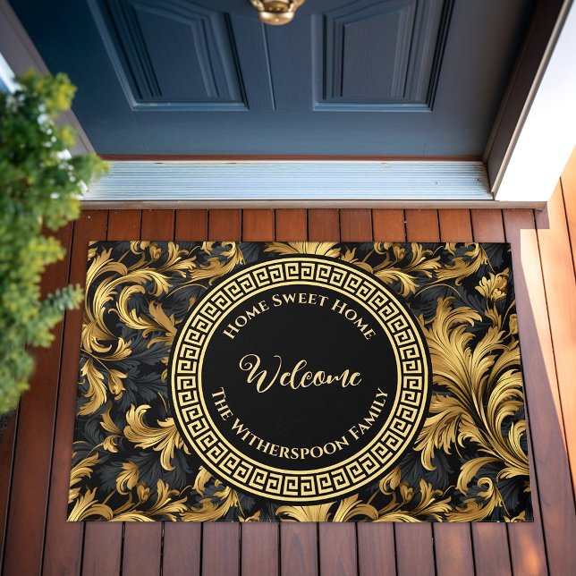 Tapete Home Sweet Home Family Name Black Dourado Classy (Home Sweet Home Family Name Black Gold Classy Doormat)