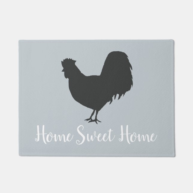 Tapete Home Sweet Home Rooster Cinza Floor Mat (Frente)