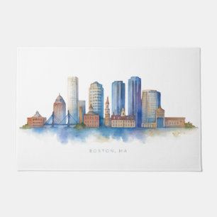 Tapete Horizonte de Boston em Aquarela   Moderno Boston M