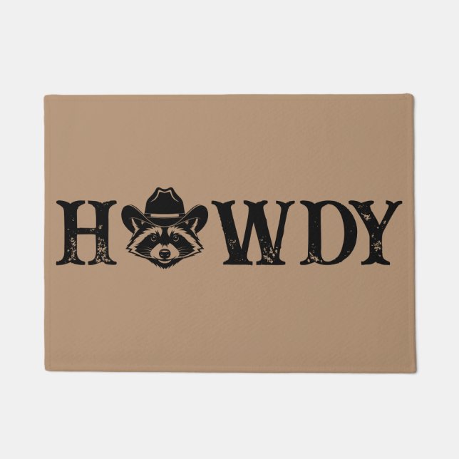 Tapete Howdy Cowboy Raccoon Western Funny Welcome Mat (Frente)