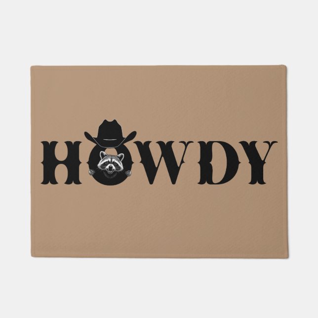Tapete Howdy Cowboy Raccoon Western Funny Welcome Mat (Frente)