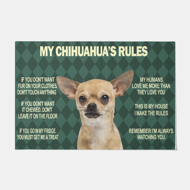 Tapete Humor Cihuahua Dog Rules Mat, Chihuahua Proprietár (Frente)