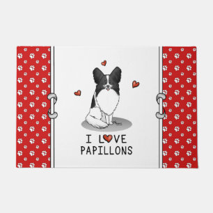 Tapete I Love Papillons (branco e preto) Hearts Dogs Cute
