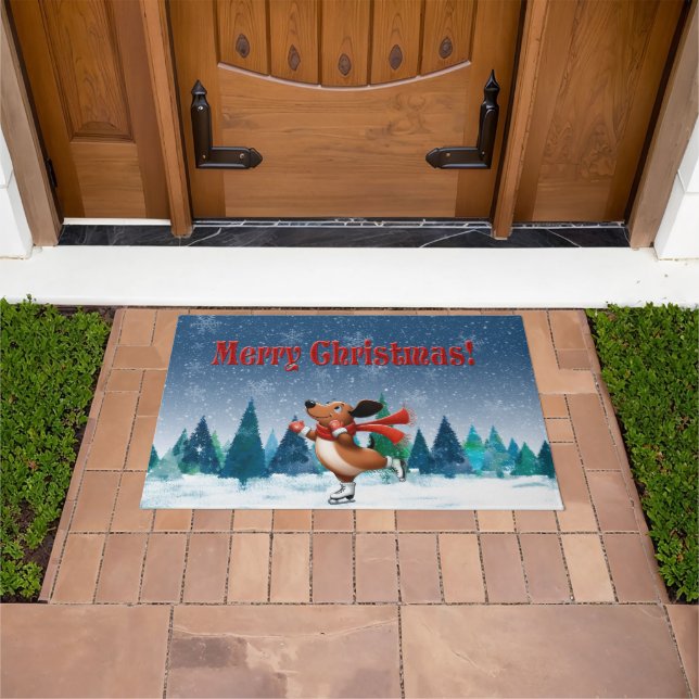 Tapete Ice Skating Dachshund Christmas Doormat (Ar livre)