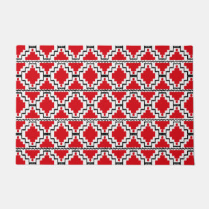 Tapete Ikat Asteca Tribal, Vermelho, Preto e Branco