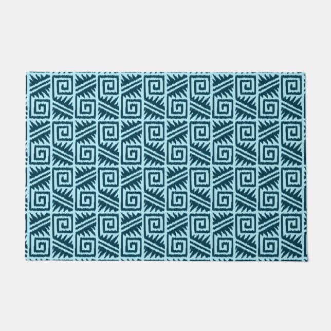 Tapete Ikat Aztec Tribal - Indigo e Azul Claro (Frente)