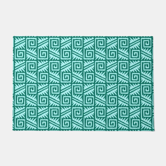 Tapete Ikat Aztec Tribal - Turquesa e Aqua (Frente)