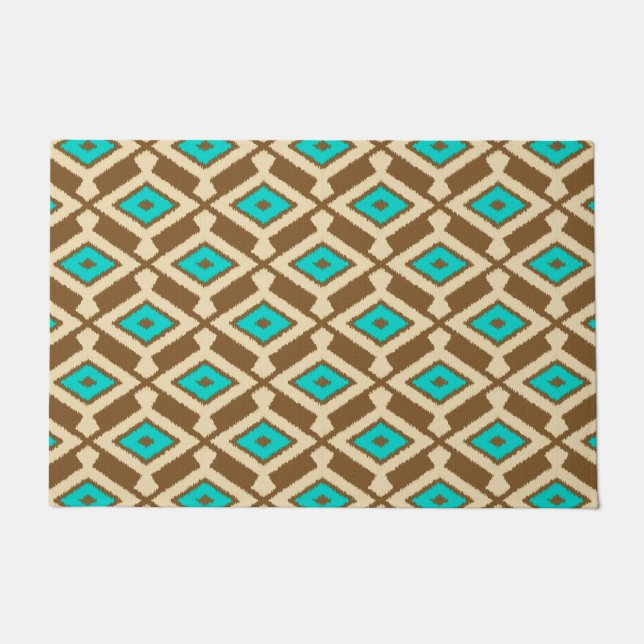Tapete Ikat Pattern, Turquoise, Taupe e Beige (Frente)
