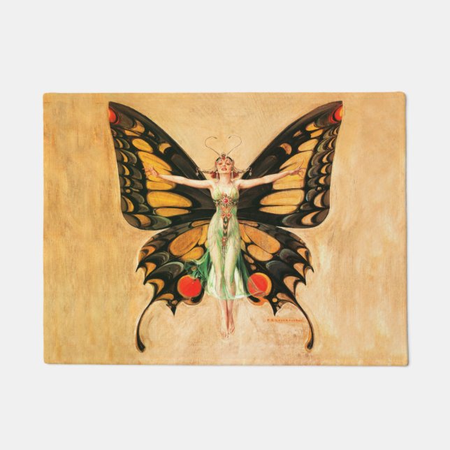 Tapete Ilustração da Mulher Voando Borboleta Flapper (Frente)