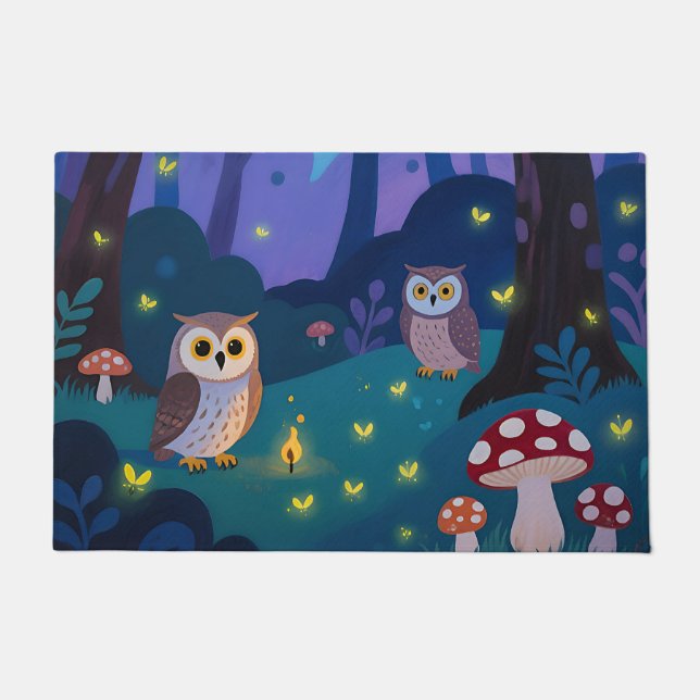 Tapete Ilustração de Corujas da Floresta Noturna (Frente)