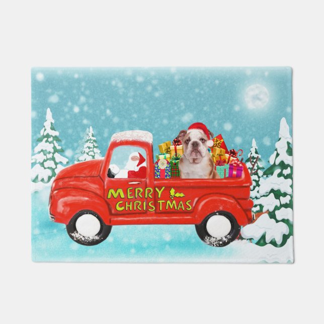 Tapete Inglês Bullog Christmas Papais noeis Delivery Truc (Frente)