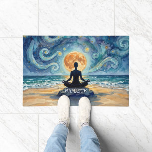 Tapete Ioga Meditação Céu Noturno Estrelado Lua Praia Oce