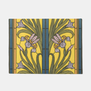 Tapete Iris Flor Art Nouveau Vitral Azul Dourado