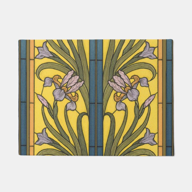 Tapete Iris Flor Art Nouveau Vitral Azul Dourado (Frente)