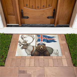 Tapete Islândia Flag, viking art mat, renas, raposa, urso