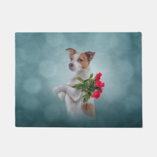 Tapete Jack Russell Terrier cachorro tem um buquê de flo
