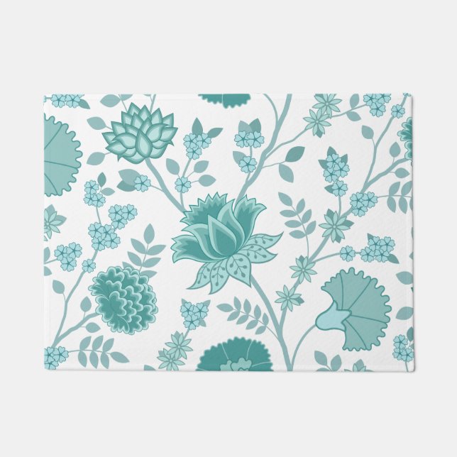 Tapete Jacobean Floral Lg Patterno Teals em Branco (Frente)