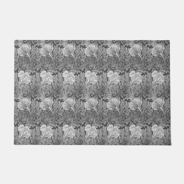 Tapete Jacobean Flower Damask, Cinzas prateadas e brancas (Frente)