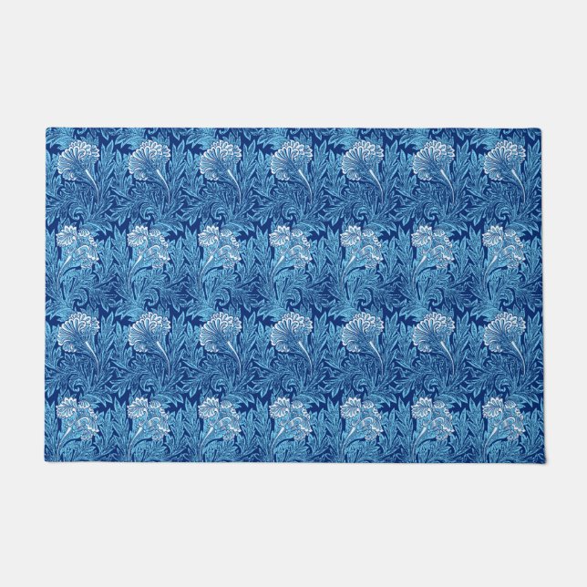 Tapete Jacobean Flower Damask, Marinho, Azul-Céu e Branco (Frente)