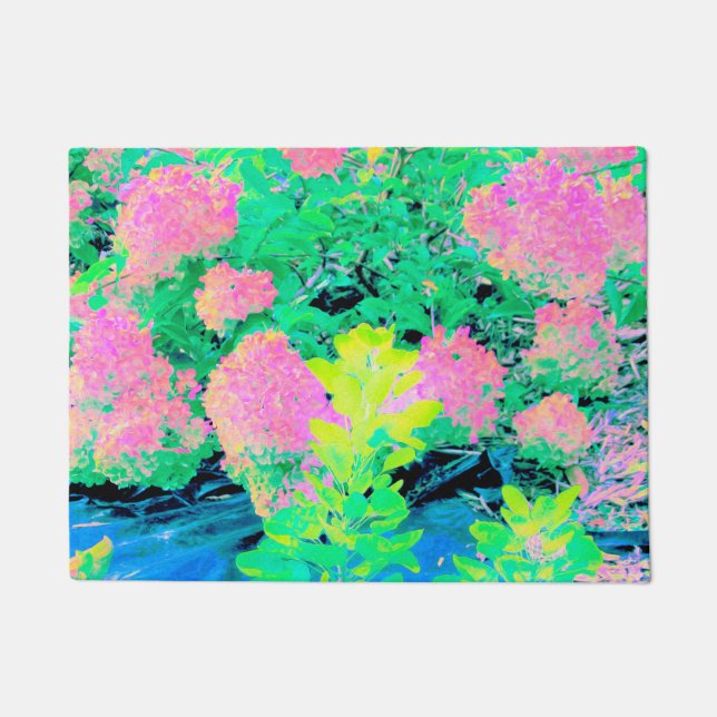 Tapete Jardim de Hydrangea rosa com folhagem amarela (Frente)