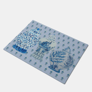 Tapete Jars de gengibre azul e branco
