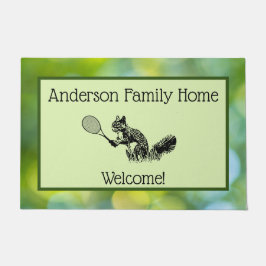 Tapete Jogador de Tênis de esquilo e texto com borda verd