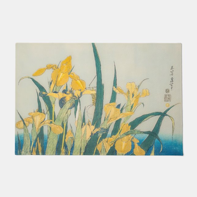 Tapete Katsushika Hokusai - Gafanhoto e Iris (Frente)