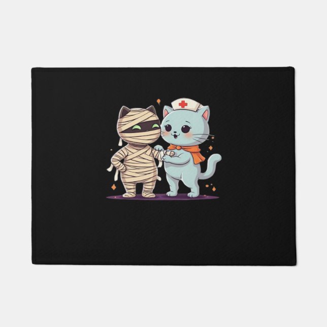 Tapete Kawaii Halloween Pals Mummy & Nurse cat Oversize (Frente)